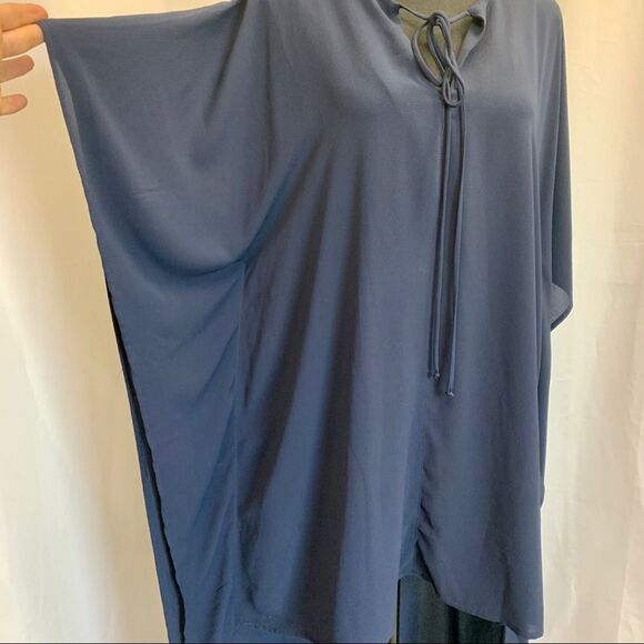 VICI high low asymmetrical short sleeve chiffon navy blue dress Sz M NWOT - Picture 6 of 13